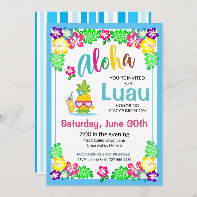 Invitation du parti Aloha Tropical Luau (Devant / Derrière)