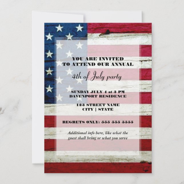 Invitation du parti américain Flag 4 juillet (Devant)