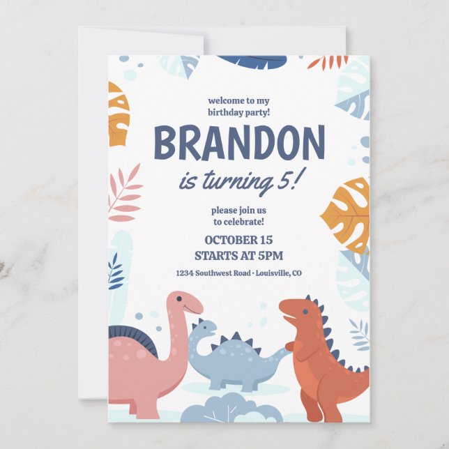 Invitation du parti Anniversaire de enfant Dinosau (Devant)