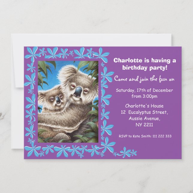 Invitation du Parti Anniversaire de enfant Koalas (Devant)