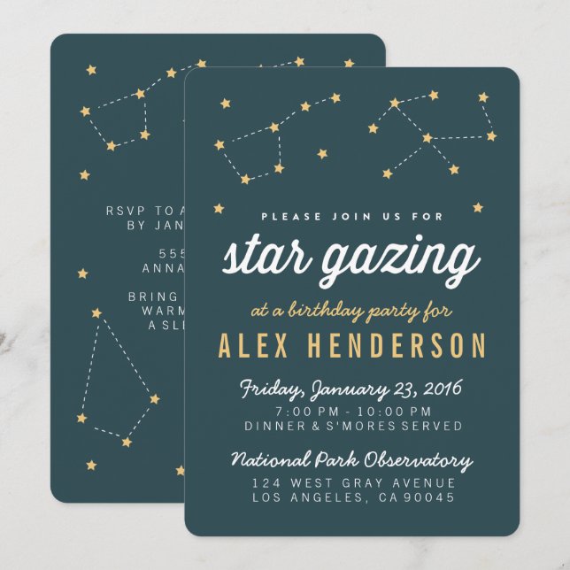 Invitation du parti Anniversaire de enfant Star Ga (Devant / Derrière)