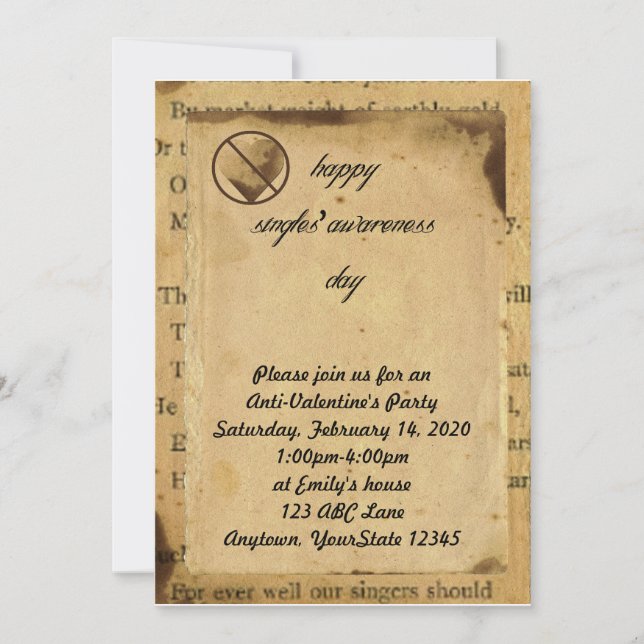 Invitation du parti Anti-Valentin pour la sensibil (Devant)