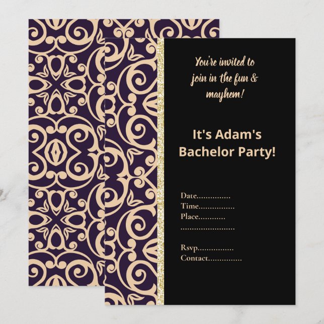 INVITATION DU PARTI BACHELOR MOTIF NOIR ET BLANC (Devant / Derrière)