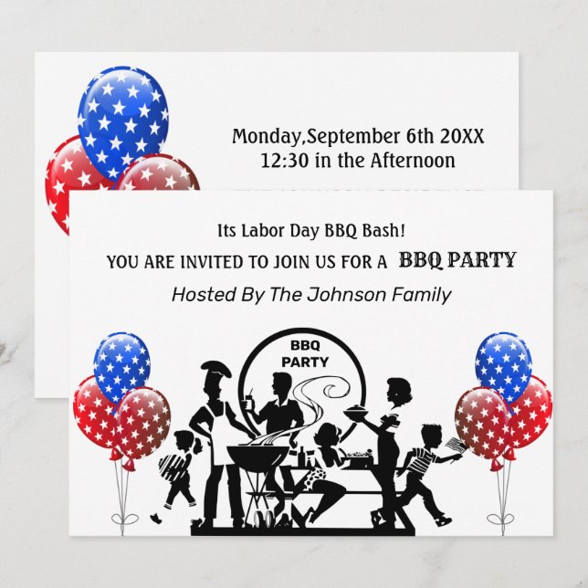 Invitation du parti BBQ de la fête du travail (Devant / Derrière)
