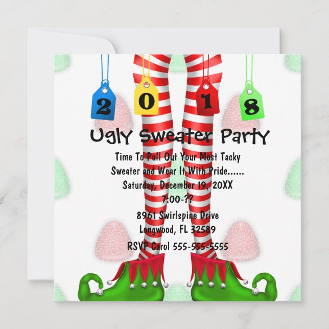 Invitation du Parti Cute 2018 Elf Stocking Ugly Sw (Devant)