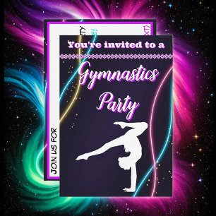 Invitation du parti de gymnastique de néon violet