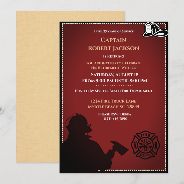 Invitation du parti de retraite des pompiers (Devant / Derrière)