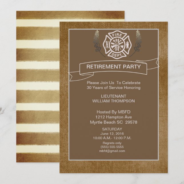 Invitation du parti de retraite des pompiers (Devant / Derrière)
