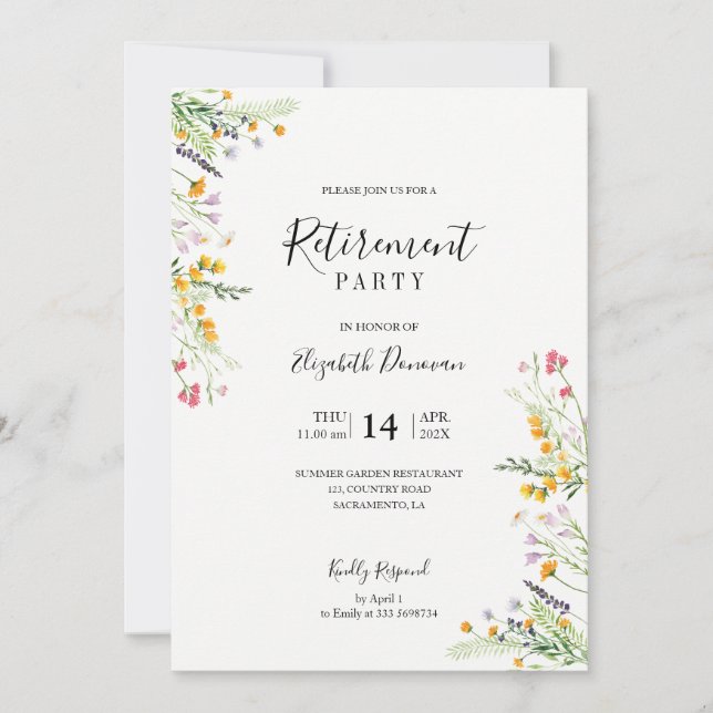 Invitation du parti de retraite fleur sauvage (Devant)