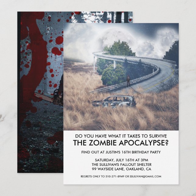 Invitation du parti de survie Zombie Apocalypse (Devant / Derrière)