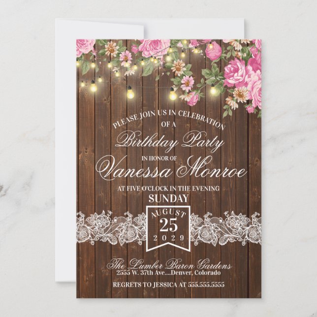 Invitation du parti des fleurs roses rustiques (Devant)