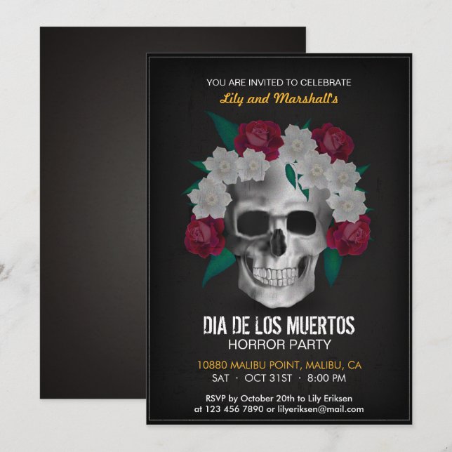 Invitation du parti Dia de los Muertos Halloween (Devant / Derrière)