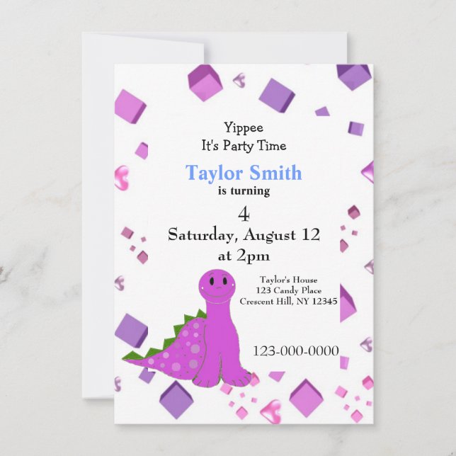 Invitation du parti Dinosaur violet (Devant)