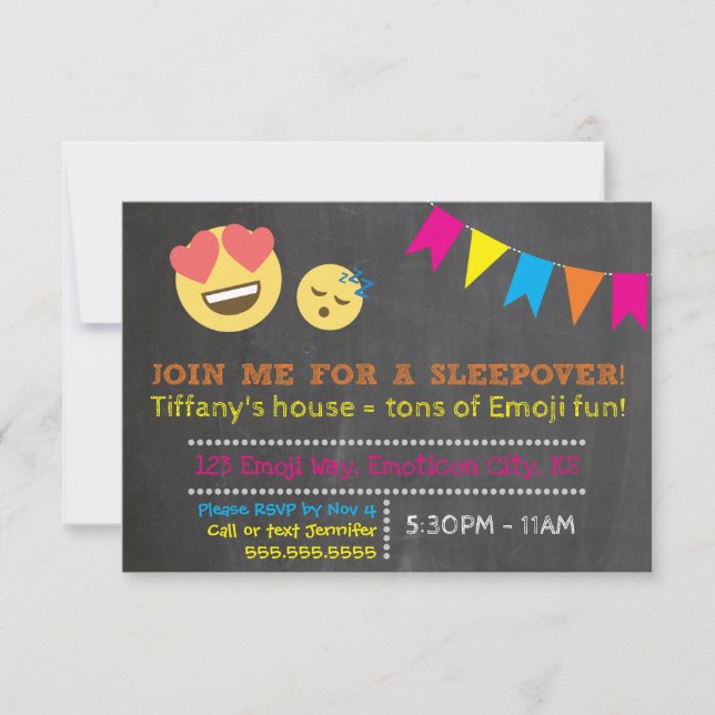 Invitation du parti Emoji Sleepover (Devant)