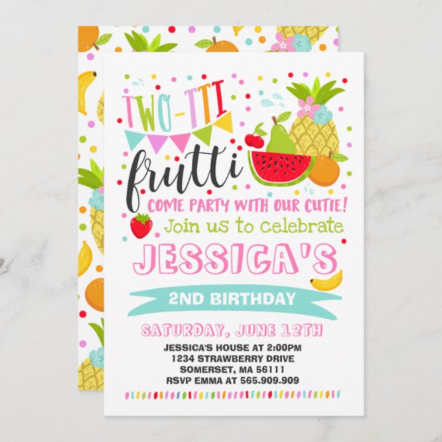 Invitation du Parti Frutti à deux tti 2e fête d'an (Devant / Derrière)