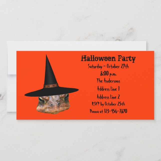 Invitation du parti Halloween à visage de crapaud  (Devant)