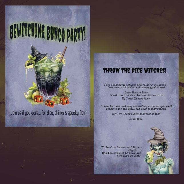 Invitation du parti Halloween Witches Bunco (Bunco Halloween October Theme! Throw the dice witches! Sure to get a laugh. Party fun!)