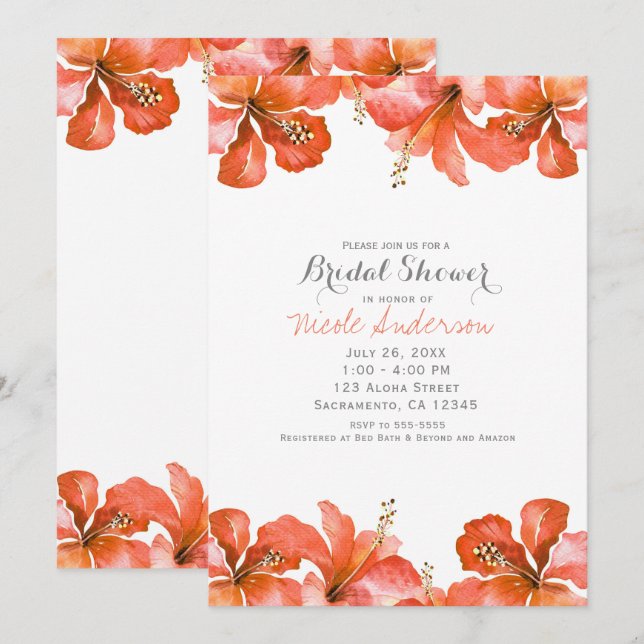 Invitation du parti hawaïen Tropical Orange Hibisc (Devant / Derrière)