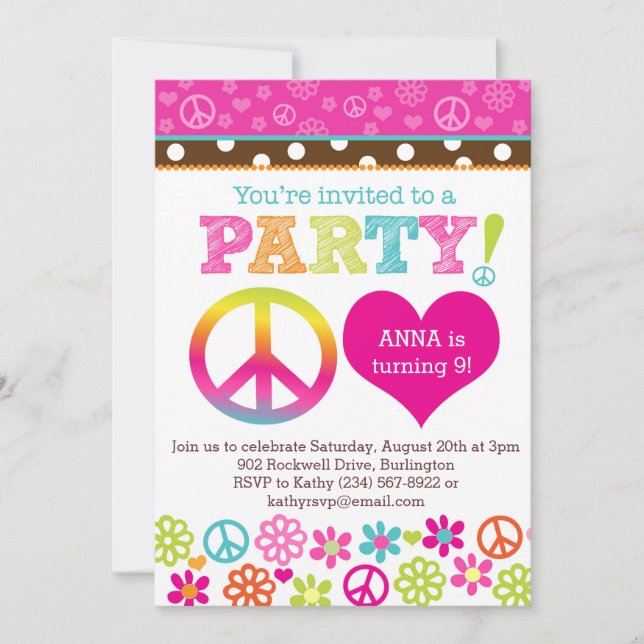 Invitation du parti Hippie Peace and Love (Devant)