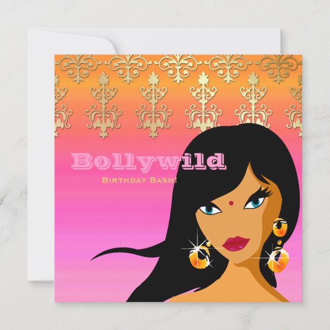 Invitation du Parti indien Gold Rose Orange Bindi (Devant)