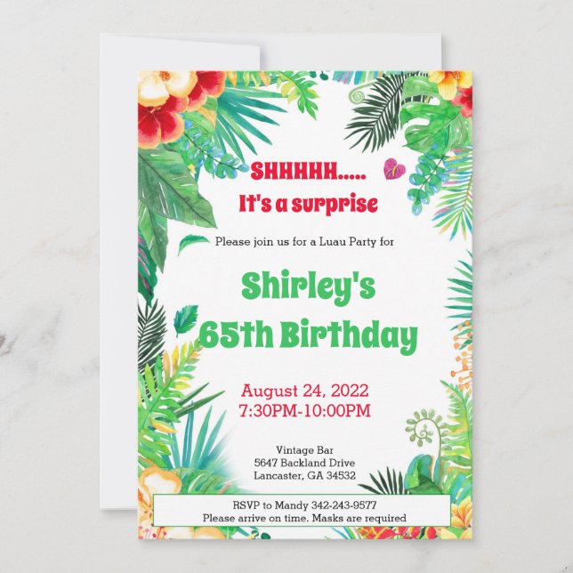 Invitation du parti Luau Surprise (Devant)