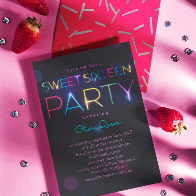 Invitation du parti Neon Sweet sixteen (Créateur téléchargé)