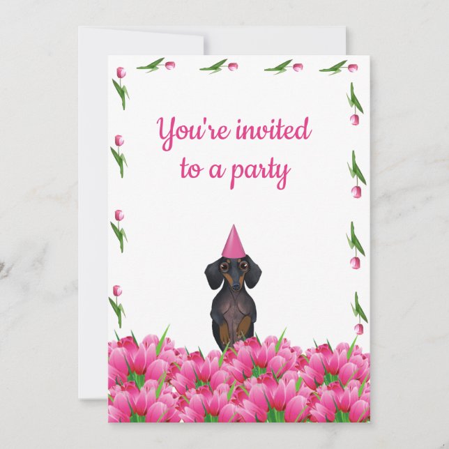Invitation du parti Pink Tulip Dachshund (Devant)