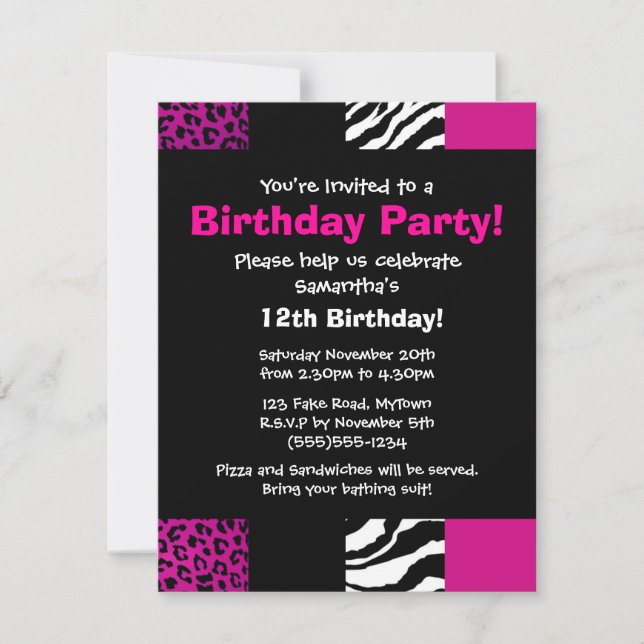 Invitation du Parti Poster de animal rose (Devant)