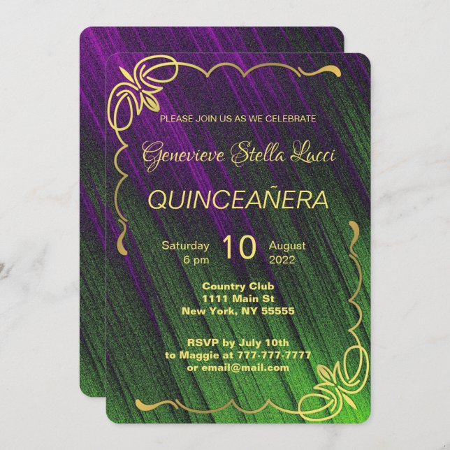 Invitation du Parti Quinceañera (Devant / Derrière)
