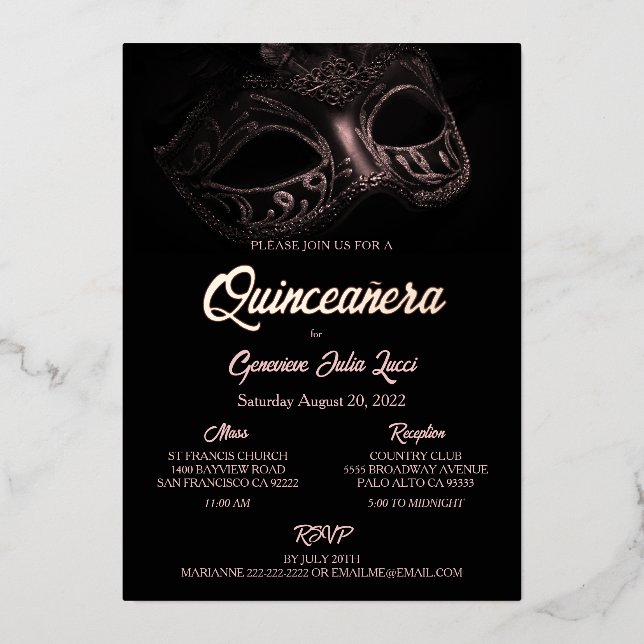 Invitation du parti Quinceanera à la masquerade Ba (Recto)