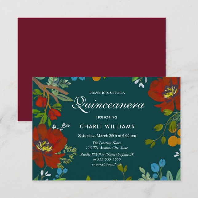 Invitation du parti Quinceanera de la marine flora (Devant / Derrière)