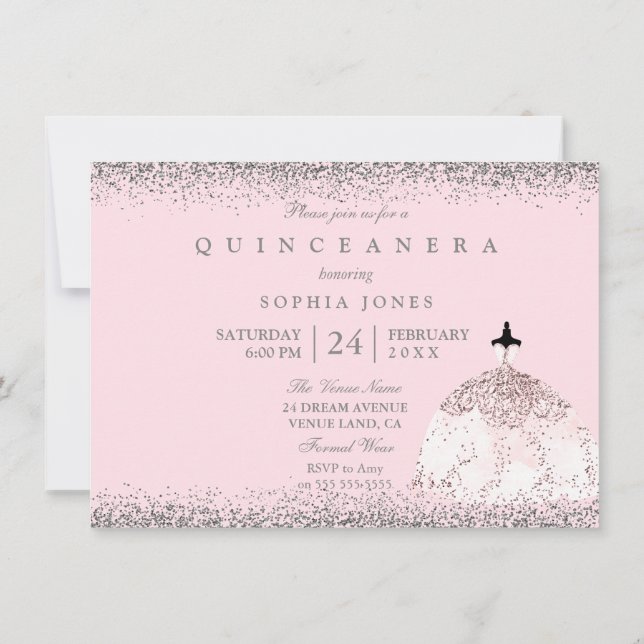 Invitation du Parti Quinceanera Gold Rose Rose (Dos)