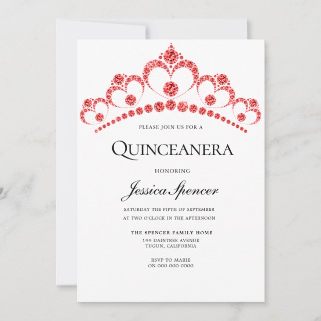 Invitation du parti Red Diamond Tiara Quinceanera (Devant)