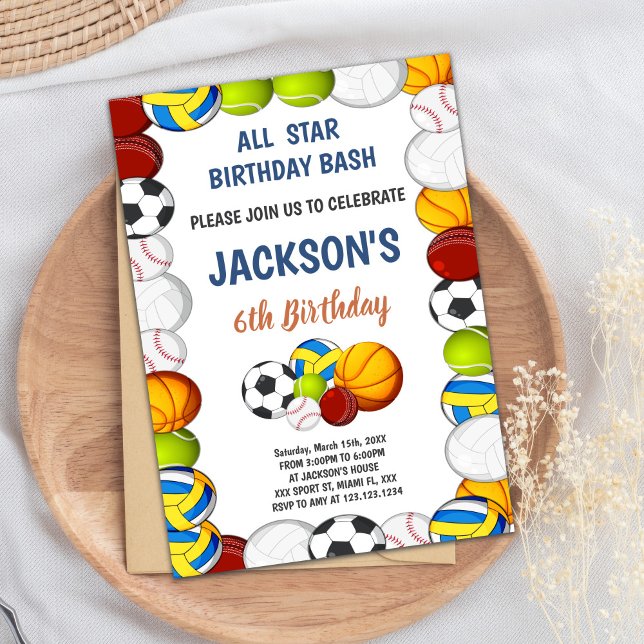Invitation du parti sportif Boys éditable (Yellow Green Sports Birthday Invitations)