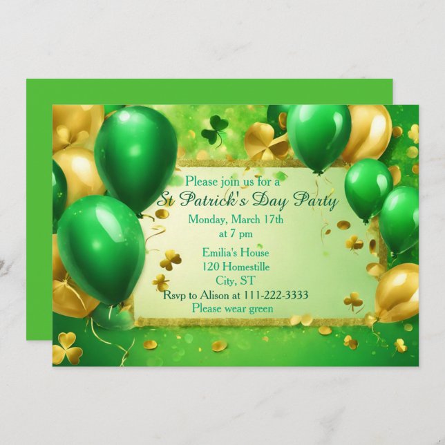 Invitation du parti St Patrick (Devant / Derrière)