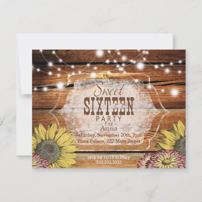 Invitation du parti Sweet sixteen rustique (Devant)