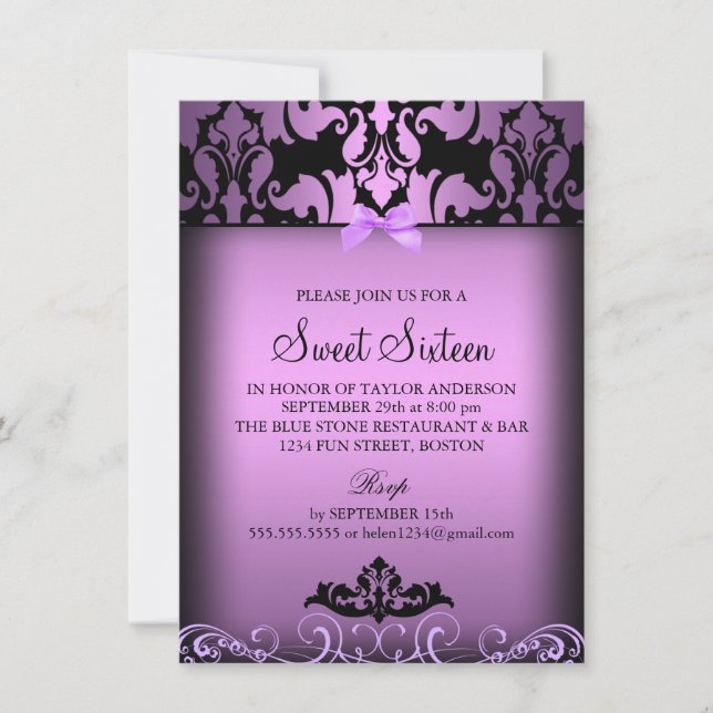 Invitation du parti Sweet sixteen violet élégant D (Devant)