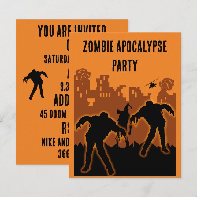 Invitation du parti Zombie Apocalypse (Devant / Derrière)