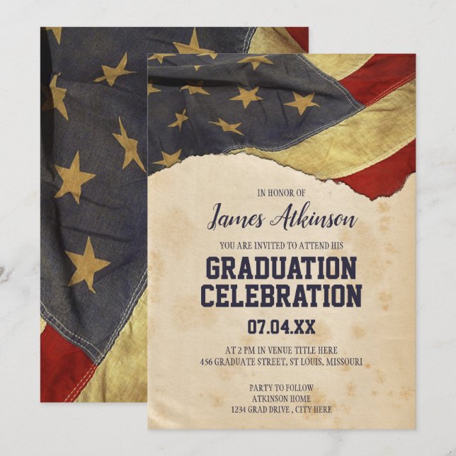 Invitation du Patriotique Vintage Drapeau (Devant / Derrière)