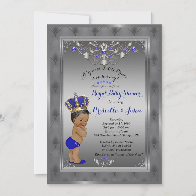 Invitation du Petit Prince Baby shower, ARGENT roy (Devant)