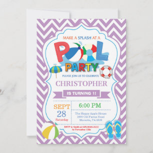 Invitation du Pool Party Purple Splish Splash Boy