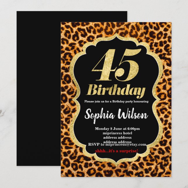 Invitation du poster de animal Leopard (Devant / Derrière)