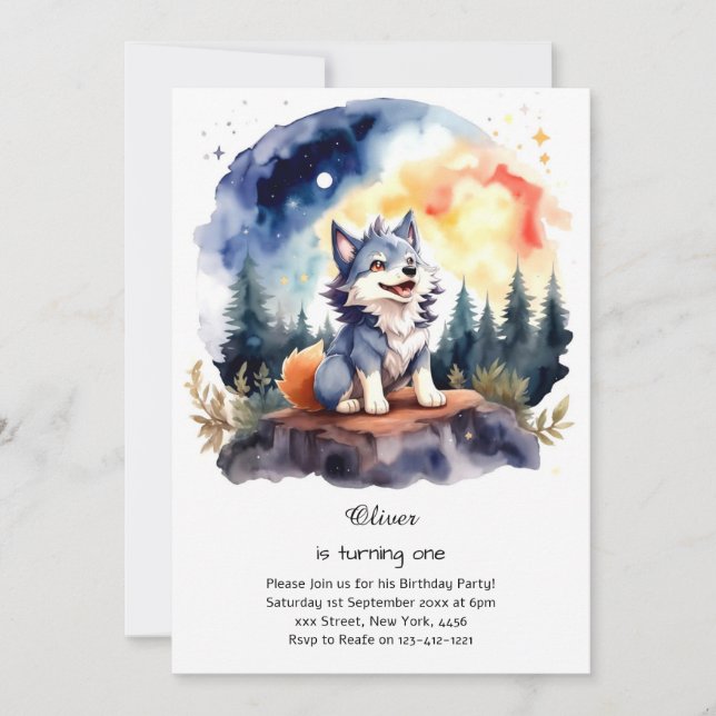 Invitation du premier anniversaire du loup (Devant)