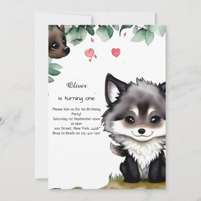 Invitation du premier anniversaire du loup (Devant)