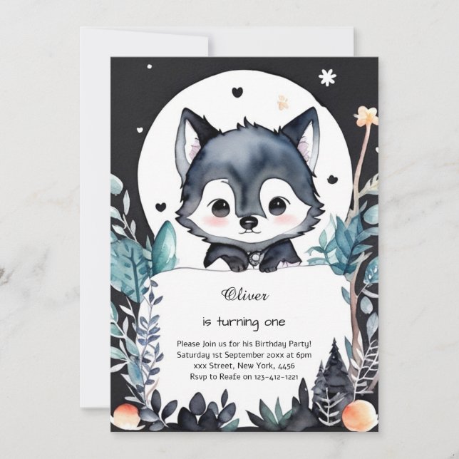 Invitation du premier anniversaire du loup (Devant)