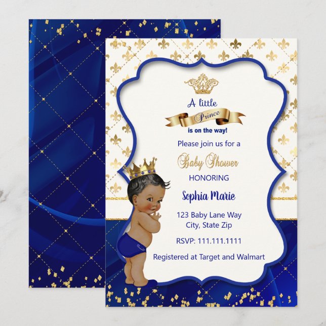 Invitation du Prince Baby shower, Petit Prince (Devant / Derrière)