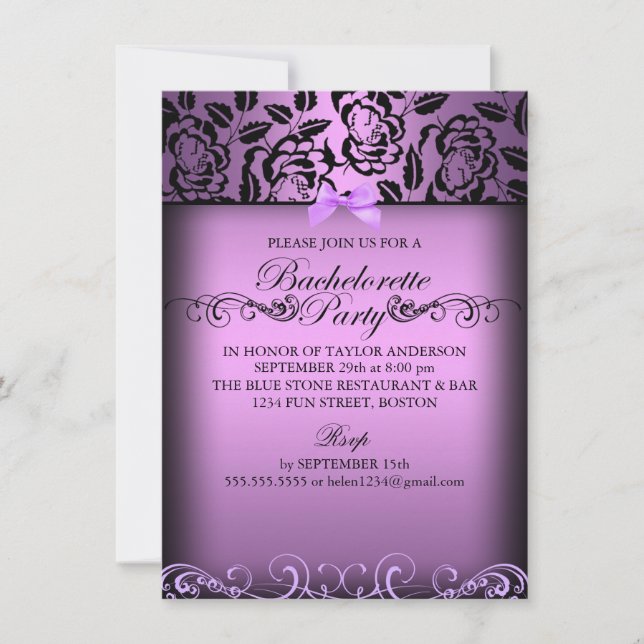 Invitation du Purple Elegant Rose Bachelorette Par (Devant)