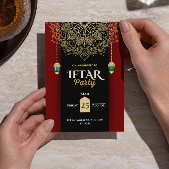 Invitation du Ramadan Iftar Party Black Gold (Black Gold Elegant Ramadan Iftar Party Invitation)