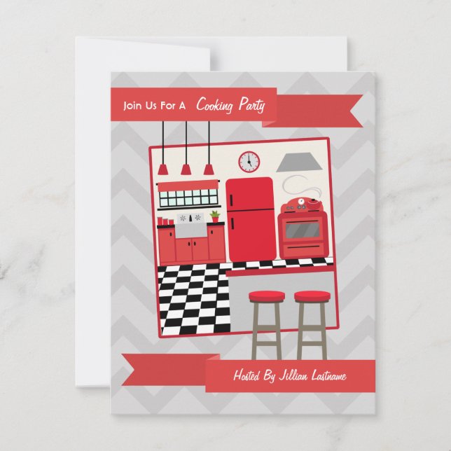 Invitation du Retro Red Kitchen Cuisine Party (Devant)