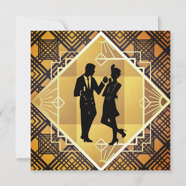 Invitation du réveillon Art Déco Roaring 20's Coup (Devant)